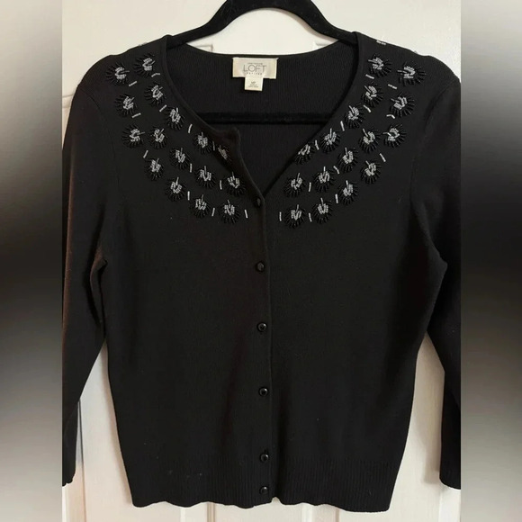Vintage Beaded Anne Taylor Loft Grandma Button up Cardigan Med Preppy Grannycore - Picture 1 of 9